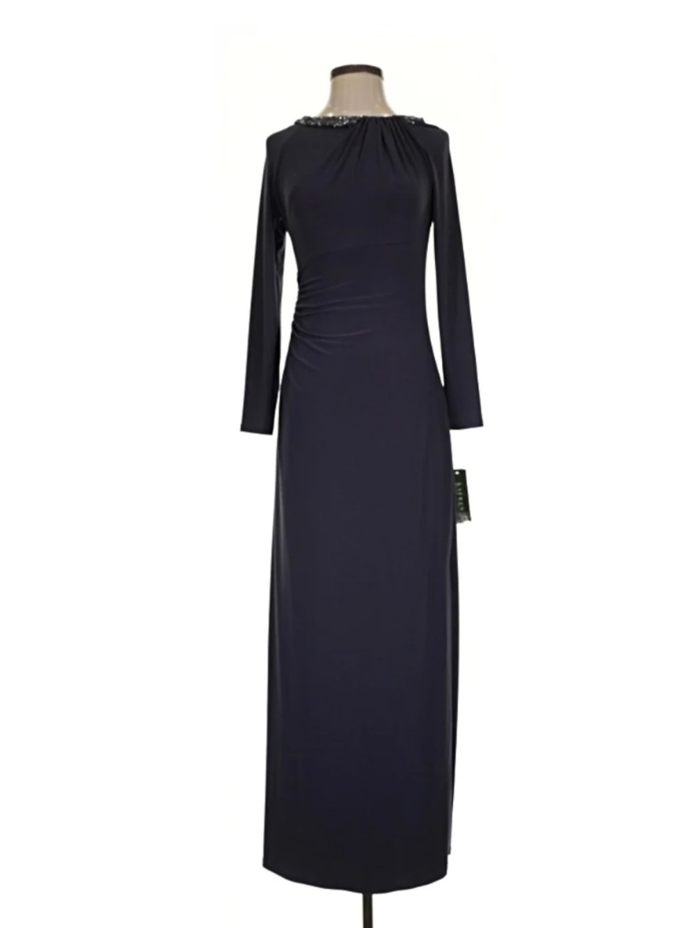 Lauren Ralph Lauren Evening Gown Dress 4P Dark Purple Navy Long Sleeve Maxi Form